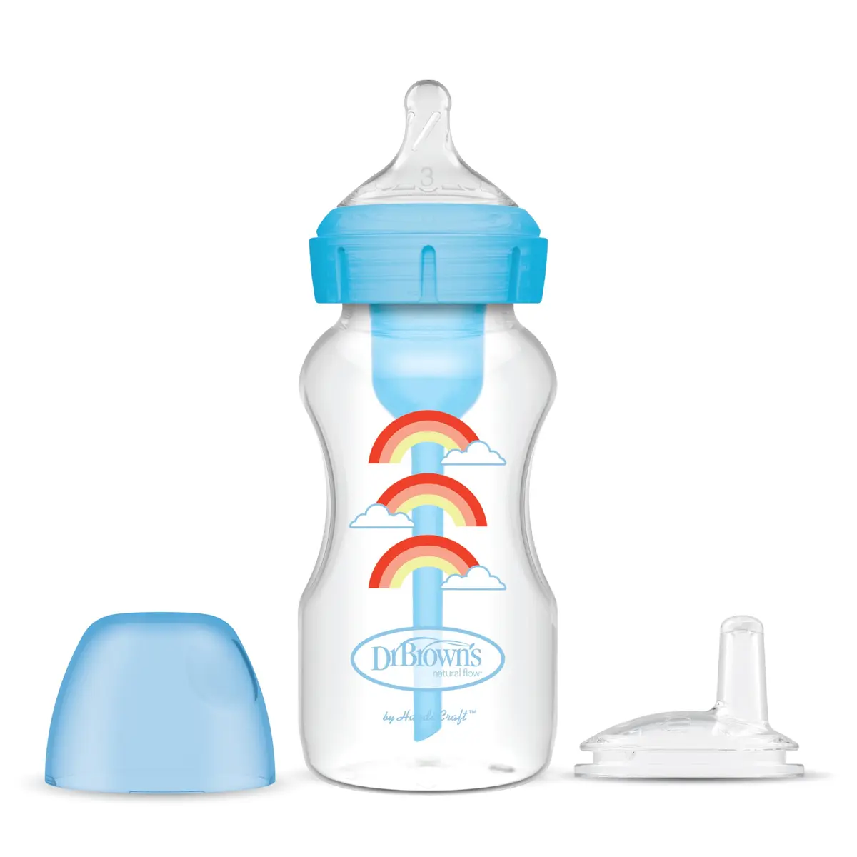 Dr. Brown's Wide-Neck Sippy Bottle Starter Kit, Blue, 6m+ | Anti-Colic, Silicone Spout, BPA Free - main product image