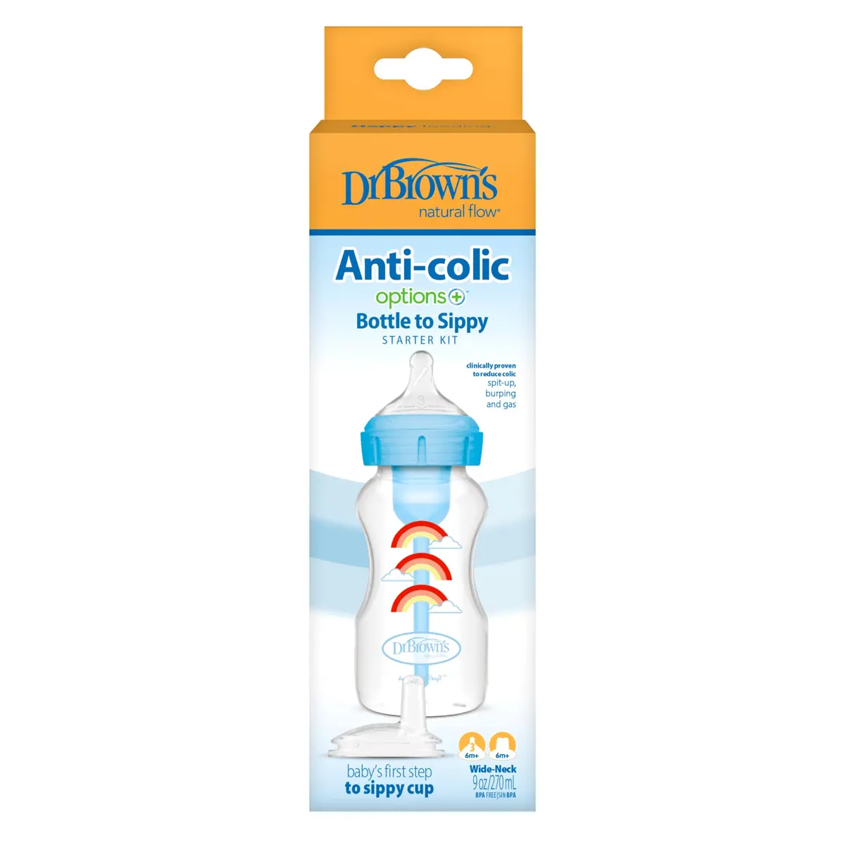 Dr. Brown's Wide-Neck Sippy Bottle Starter Kit, Blue, 6m+ | Anti-Colic, Silicone Spout, BPA Free - view 2