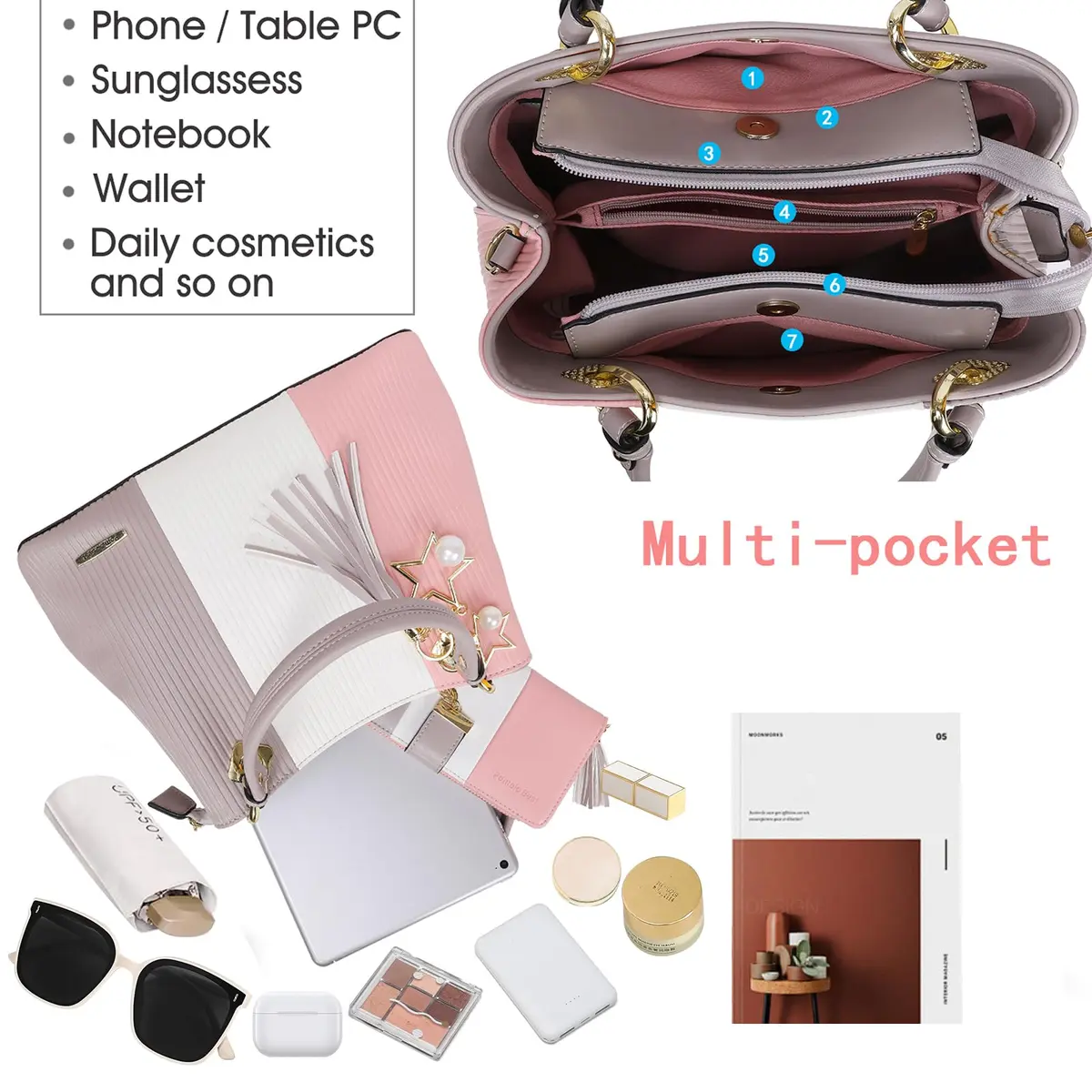 Pomelo Best Top-Handle Handbag for Women with Multiple Pockets | Stylish & Spacious (70-120 chars) - view 4