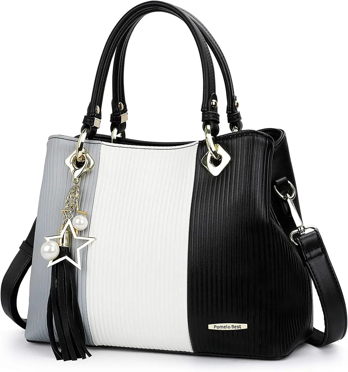 Pomelo Best Women's Handbag with Multiple Pockets | Stylish Top-Handle Satchel in Grey/White/Black - main product image