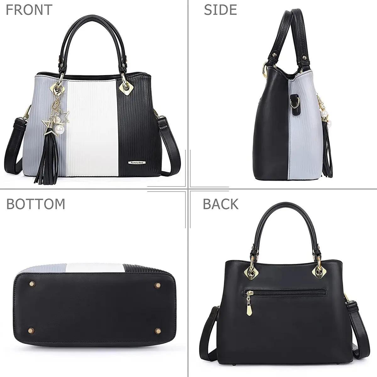 Pomelo Best Women's Handbag with Multiple Pockets | Stylish Top-Handle Satchel in Grey/White/Black - view 4