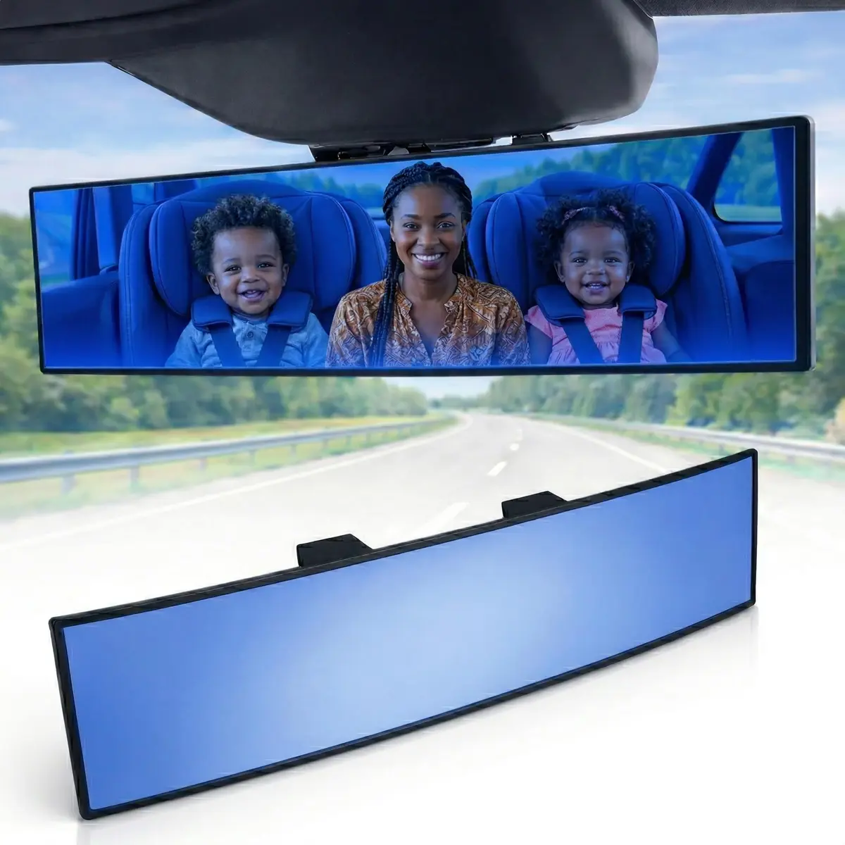 ICBEAMER 9.4" Rear View Mirror | Flat Blue Tint, Wide Angle, Anti Glare, Universal Fit - main product image