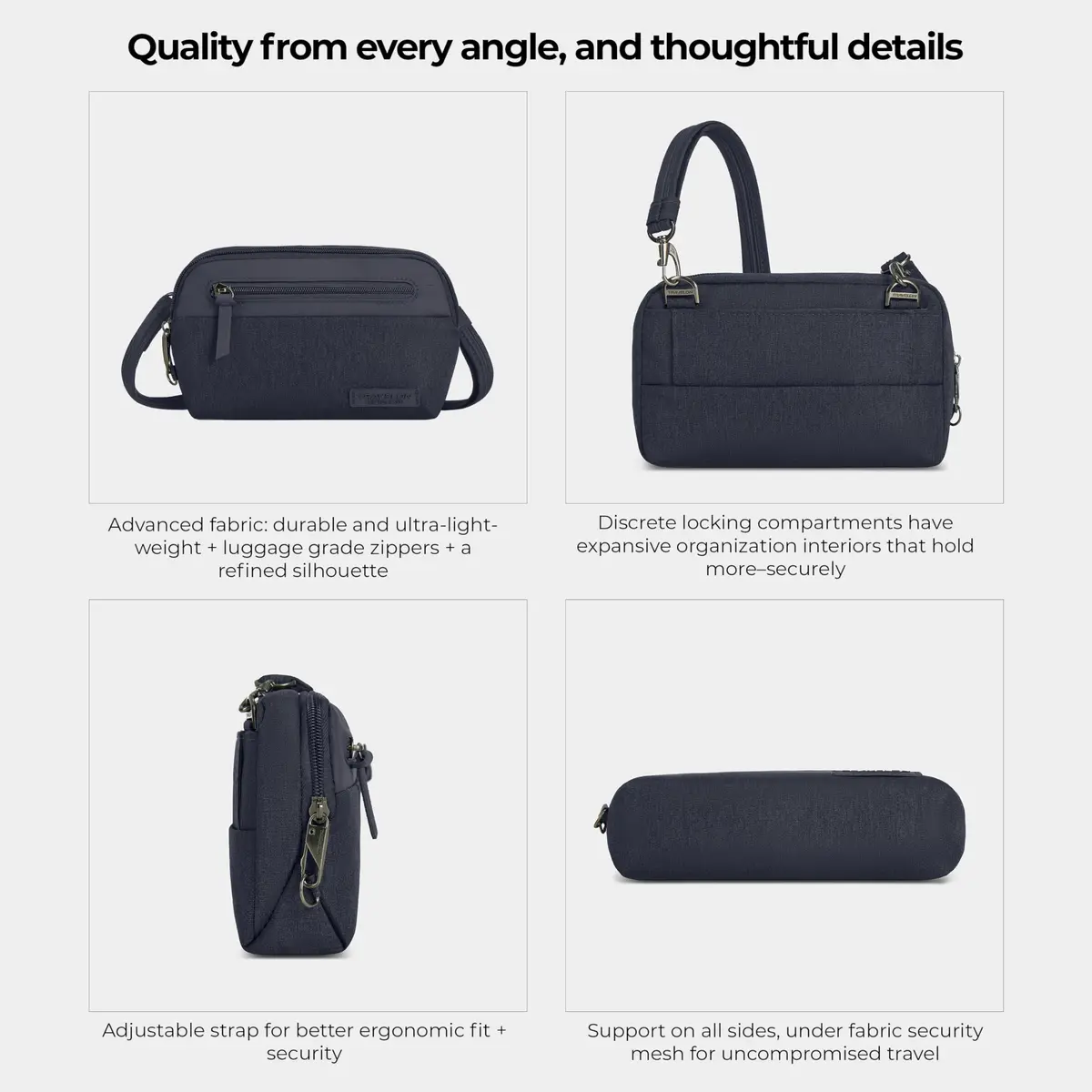Travelon Anti-Theft Metro Convertible Small Crossbody Bag | RFID & Locking Zippers, 8.5"W x 5.25"H, Navy Heather - view 6