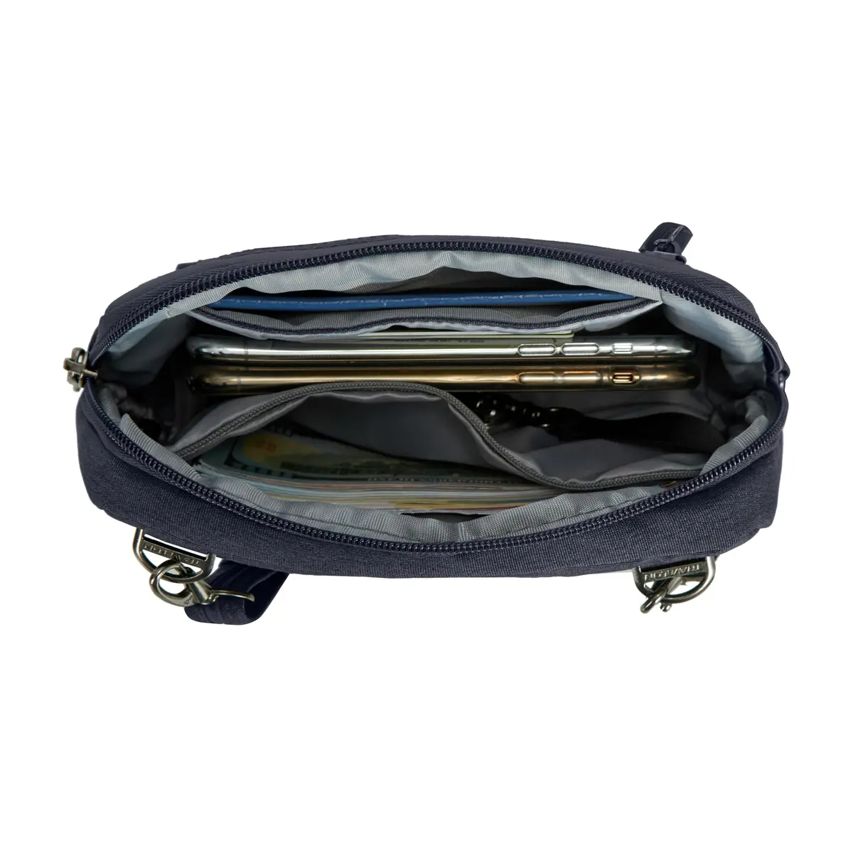 Travelon Anti-Theft Metro Convertible Small Crossbody Bag | RFID & Locking Zippers, 8.5"W x 5.25"H, Navy Heather - view 9