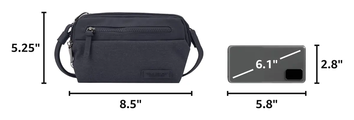 Travelon Anti-Theft Metro Convertible Small Crossbody Bag | RFID & Locking Zippers, 8.5"W x 5.25"H, Navy Heather - view 3