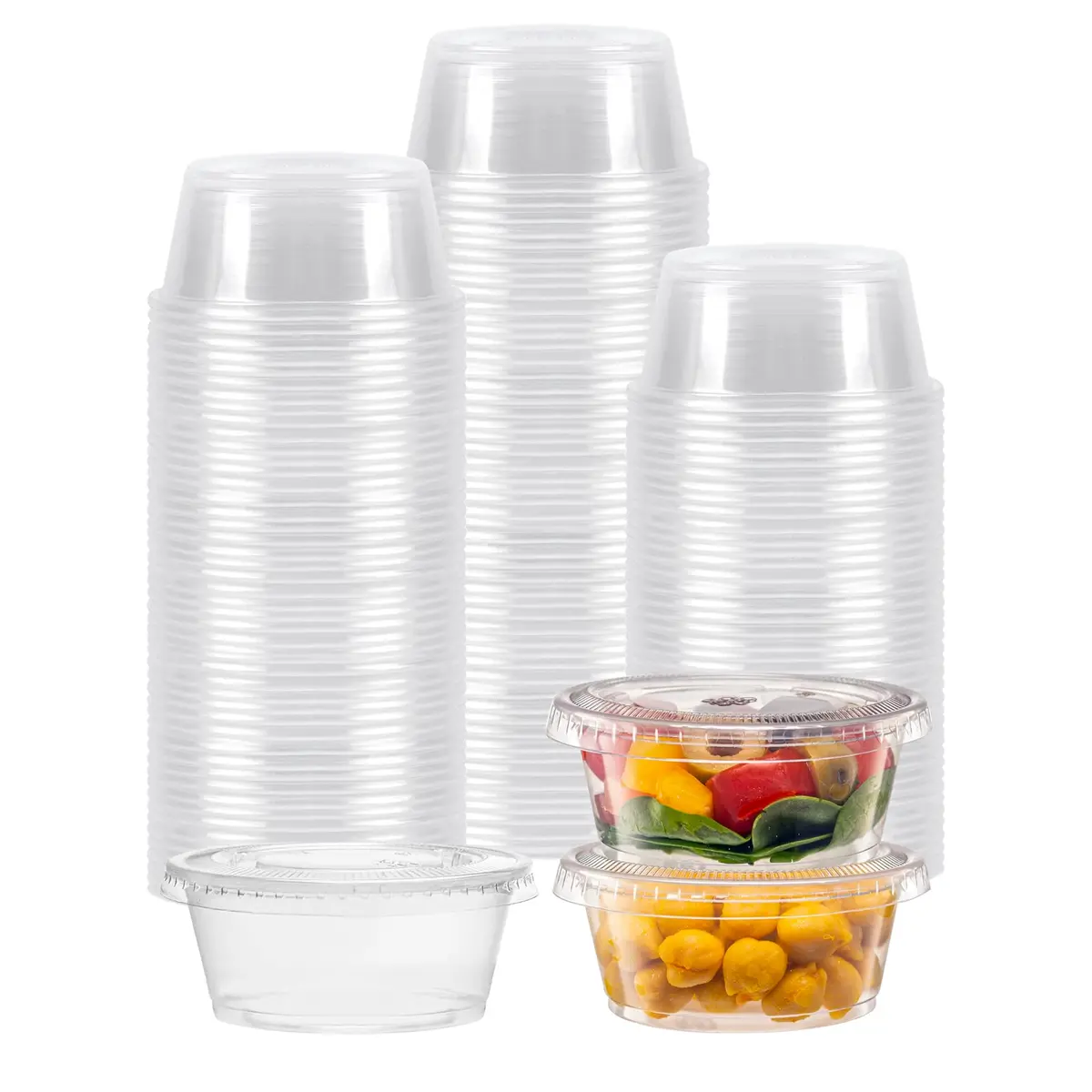 TashiBox 3.25 oz. Food Storage Containers | Clear Plastic Portion Cups with Lids (200 Sets) - main product image