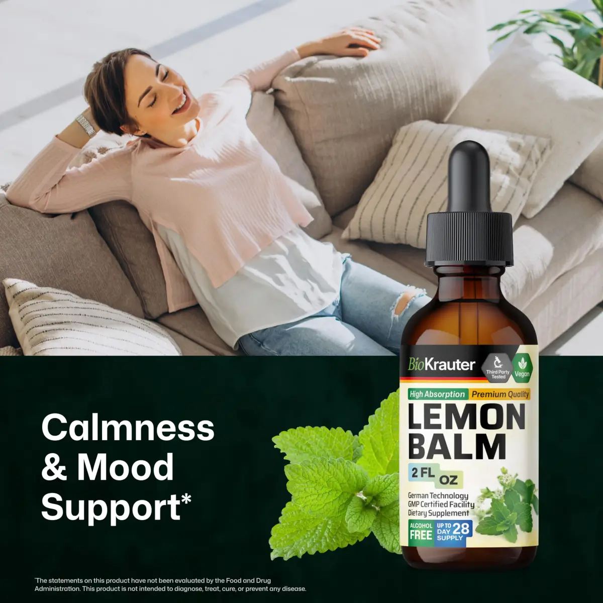 BIO KRAUTER Lemon Balm Tincture 60 ml (2 Fl Oz) | Natural Calming & Sleep Support - view 2