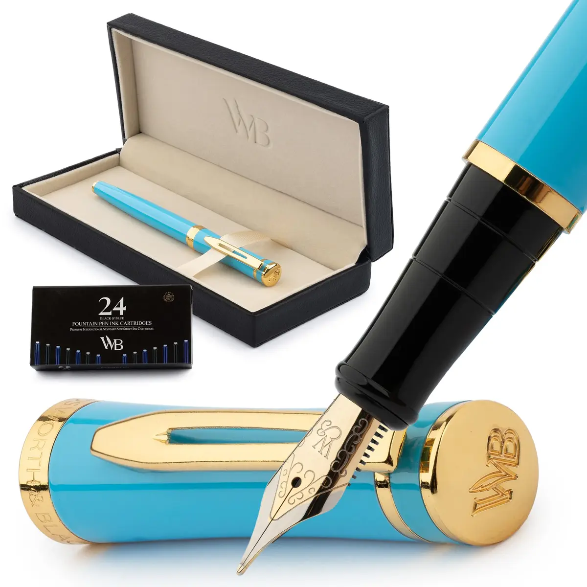 Wordsworth & Black Luxury Fountain Pen Sky Blue Medium Nib | Smooth Ink Flow for Students & Professionals - main product image