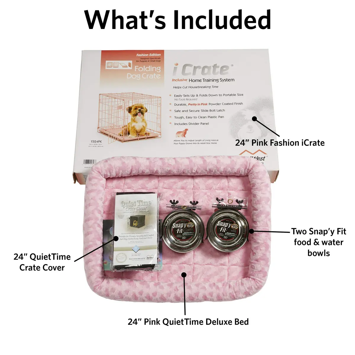 MidWest Homes for Pets Pink Animal_Cage 24-inch Starter Kit for Small Dogs | Complete Crate & Accessories - view 2