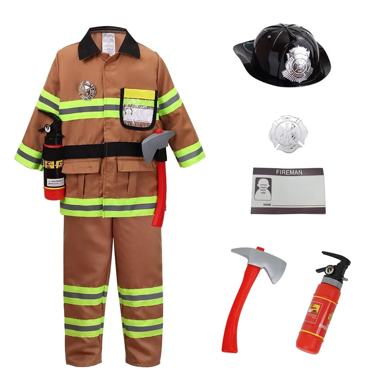 yolsun Kids Fireman Costume Set Halloween Role Play Dress Up Tan, 4-5Y | Authentic US Import for Kids - main product image