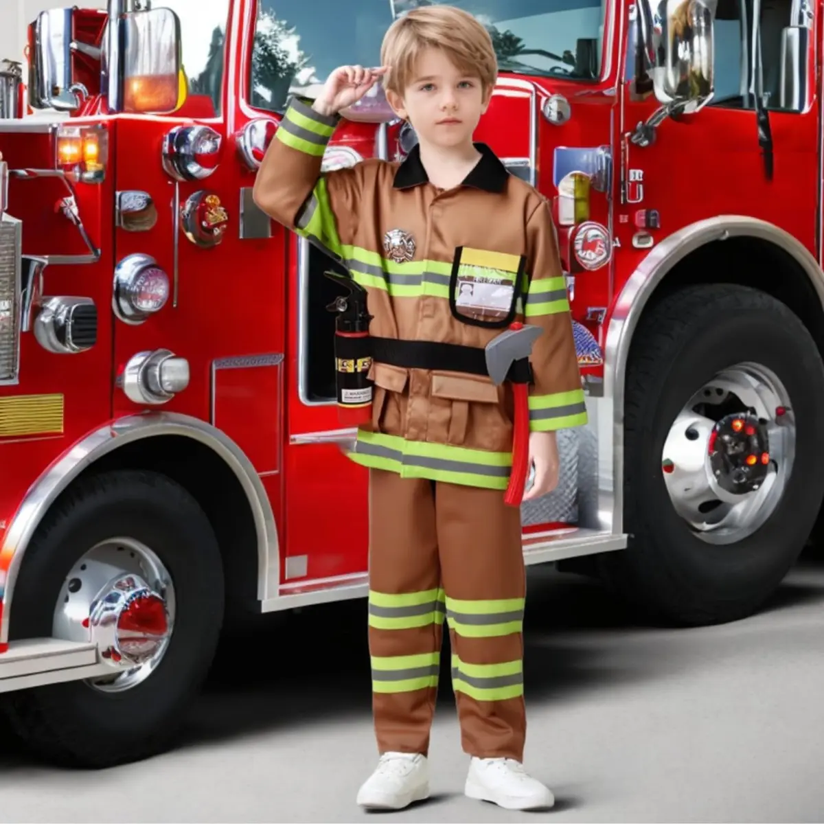 yolsun Kids Fireman Costume Set Halloween Role Play Dress Up Tan, 4-5Y | Authentic US Import for Kids - view 6