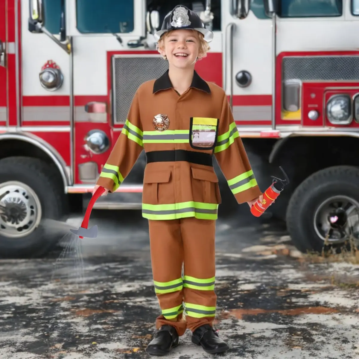 yolsun Kids Fireman Costume Set Halloween Role Play Dress Up Tan, 4-5Y | Authentic US Import for Kids - view 7