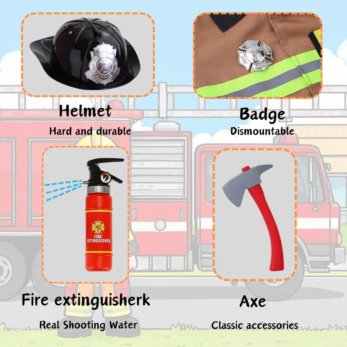 yolsun Kids Fireman Costume Set Halloween Role Play Dress Up Tan, 4-5Y | Authentic US Import for Kids - view 5