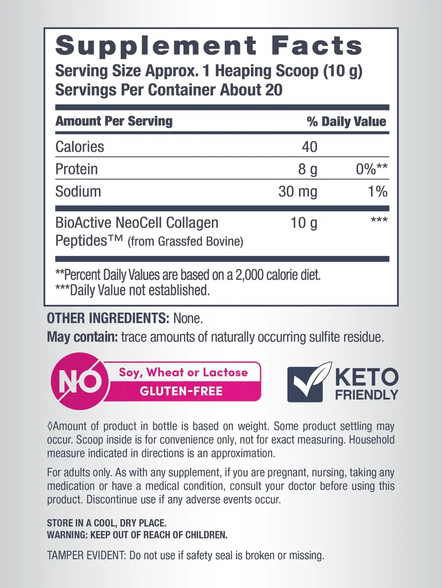 NeoCell Grassfed Collagen Peptides Powder 14 oz (397g) | Supports Hair, Skin, Joints & Nails - view 4