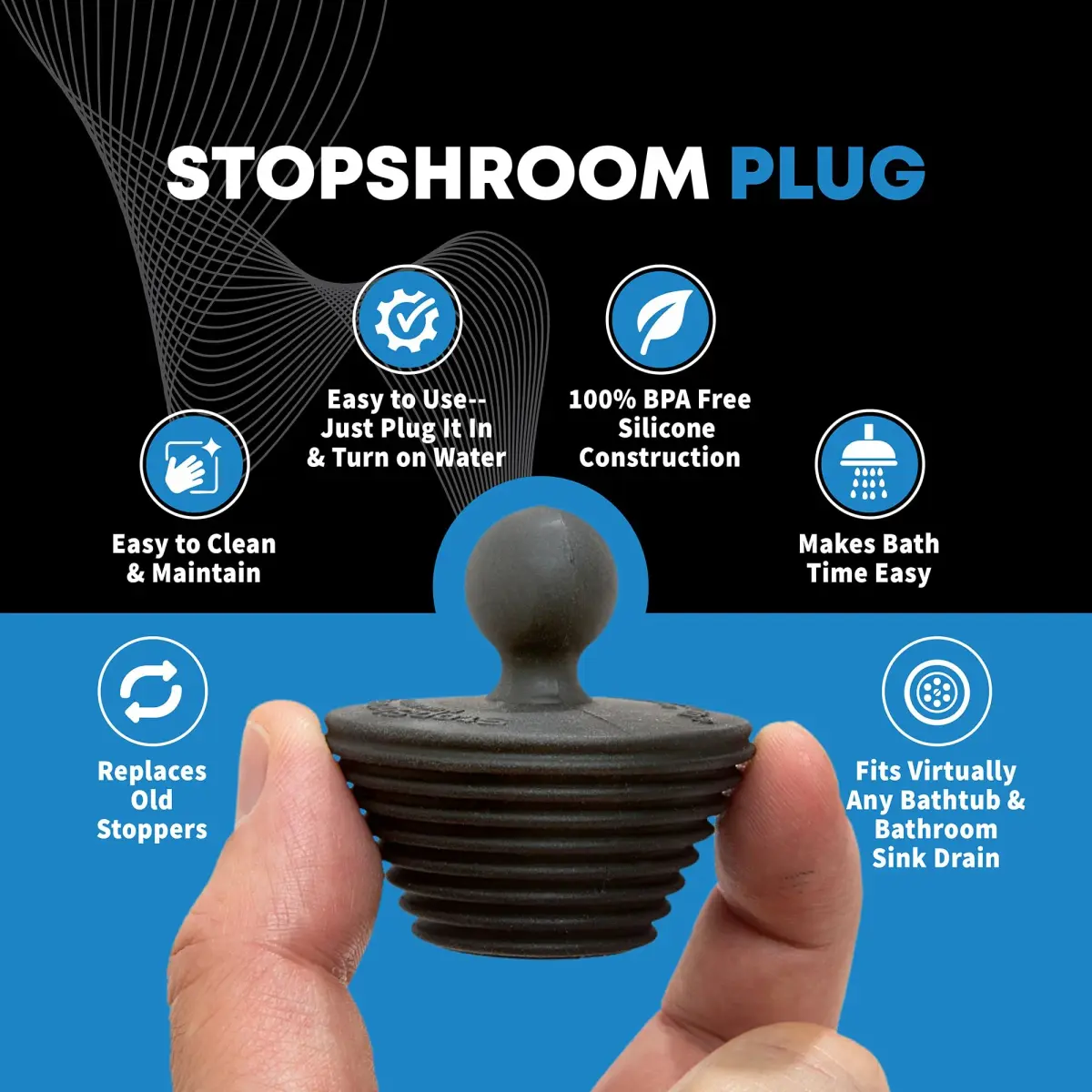 TubShroom Ultra Hair Catcher & Strainer for Bathtub Drains, Stainless Steel Combo with Adapters & Stopper | Catches Hair, Prevents Clogs - view 4