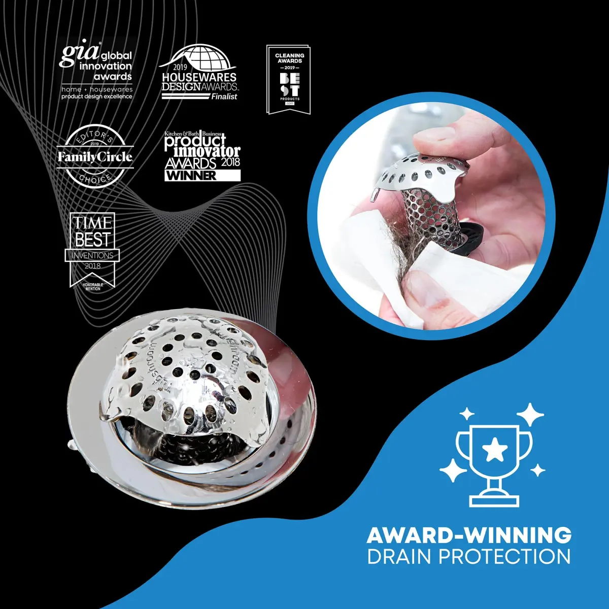 TubShroom Ultra Hair Catcher & Strainer for Bathtub Drains, Stainless Steel Combo with Adapters & Stopper | Catches Hair, Prevents Clogs - view 5