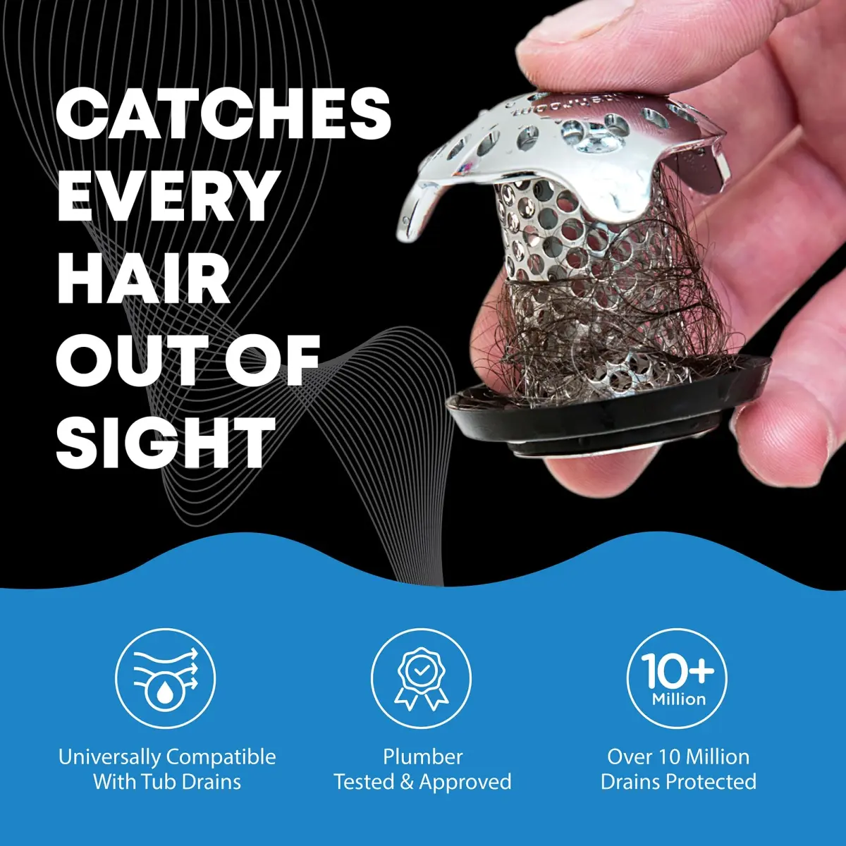 TubShroom Ultra Hair Catcher & Strainer for Bathtub Drains, Stainless Steel Combo with Adapters & Stopper | Catches Hair, Prevents Clogs - view 6