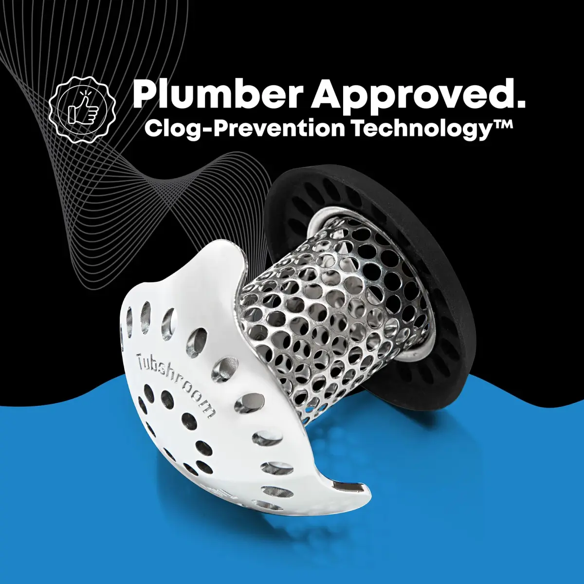 TubShroom Ultra Hair Catcher & Strainer for Bathtub Drains, Stainless Steel Combo with Adapters & Stopper | Catches Hair, Prevents Clogs - view 3