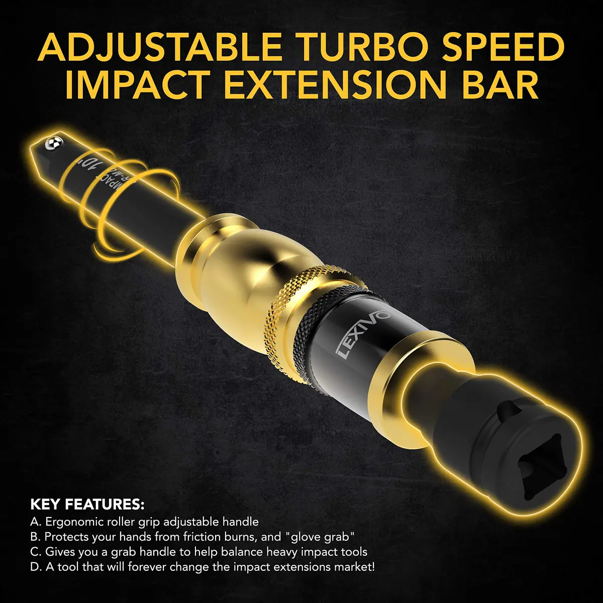 LEXIVON 1/2" Impact Extension Bar with Speed Collar 10" | Cr-Mo Steel, 3-Position Handle, Impact Grade (LX-116) - view 6