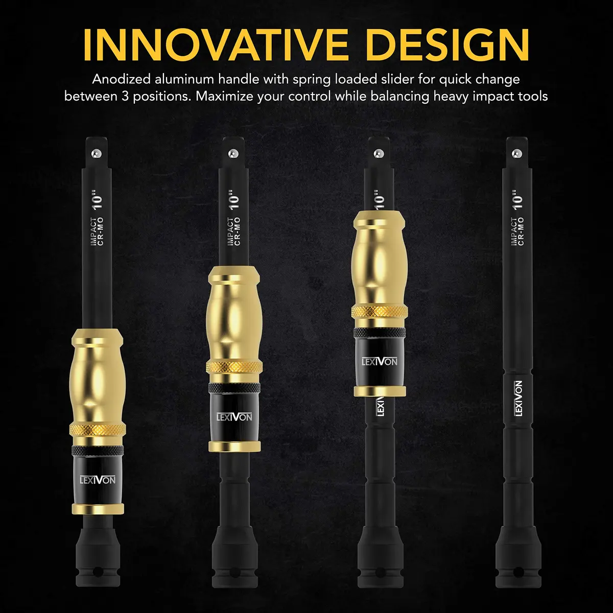 LEXIVON 1/2" Impact Extension Bar with Speed Collar 10" | Cr-Mo Steel, 3-Position Handle, Impact Grade (LX-116) - view 2