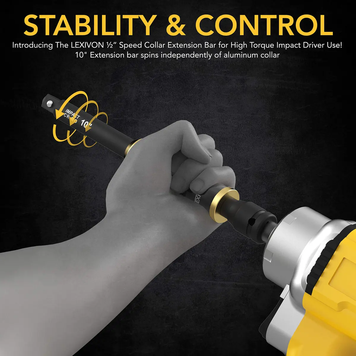 LEXIVON 1/2" Impact Extension Bar with Speed Collar 10" | Cr-Mo Steel, 3-Position Handle, Impact Grade (LX-116) - view 3