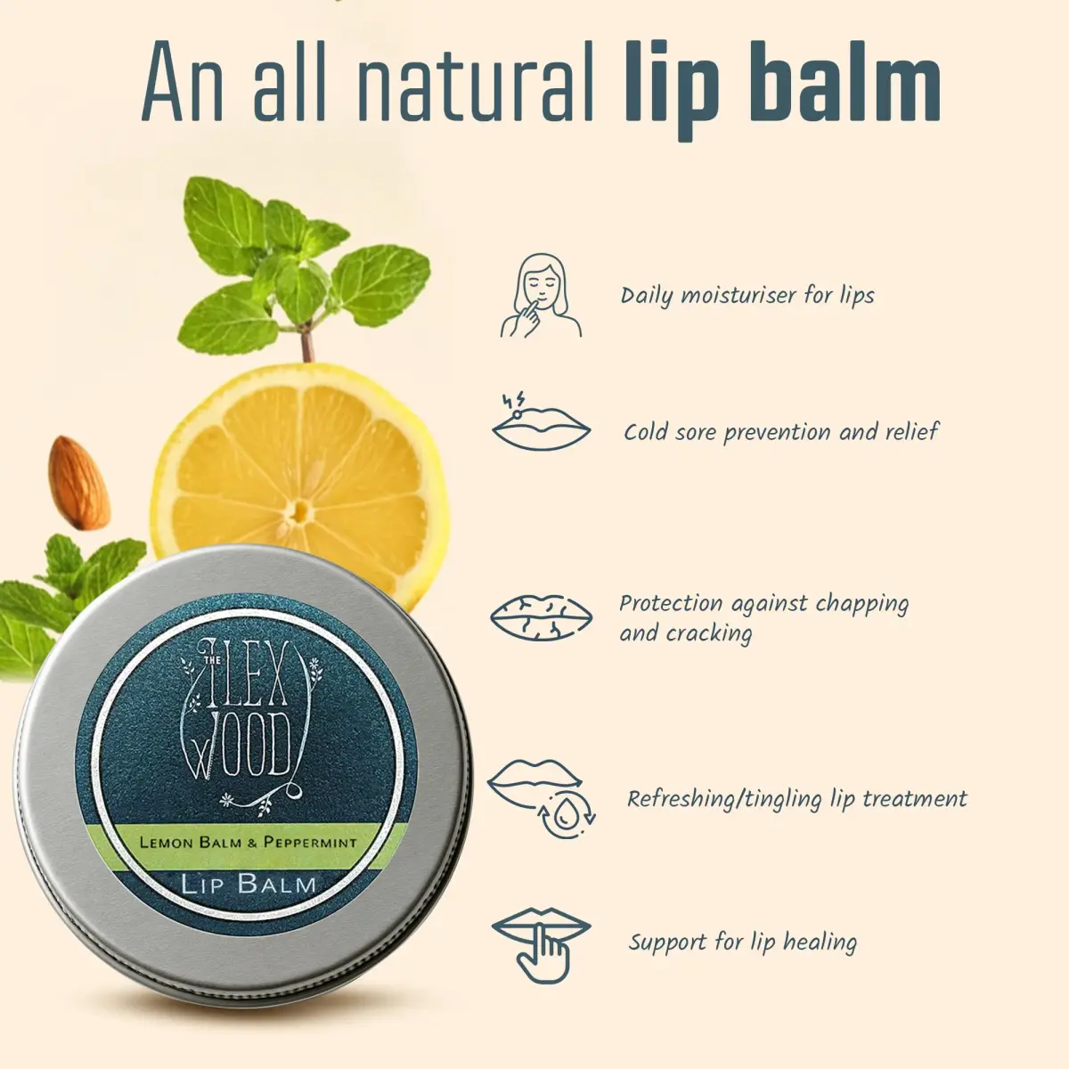 The Ilex Wood Vegan Lemon Balm & Peppermint Lip Balm 10ml (0.34 fl oz) | Natural Cold Sore Defense - view 8