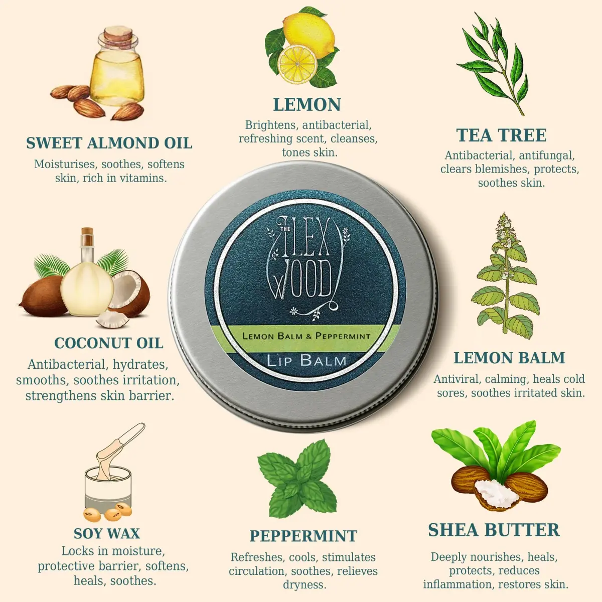 The Ilex Wood Vegan Lemon Balm & Peppermint Lip Balm 10ml (0.34 fl oz) | Natural Cold Sore Defense - view 3