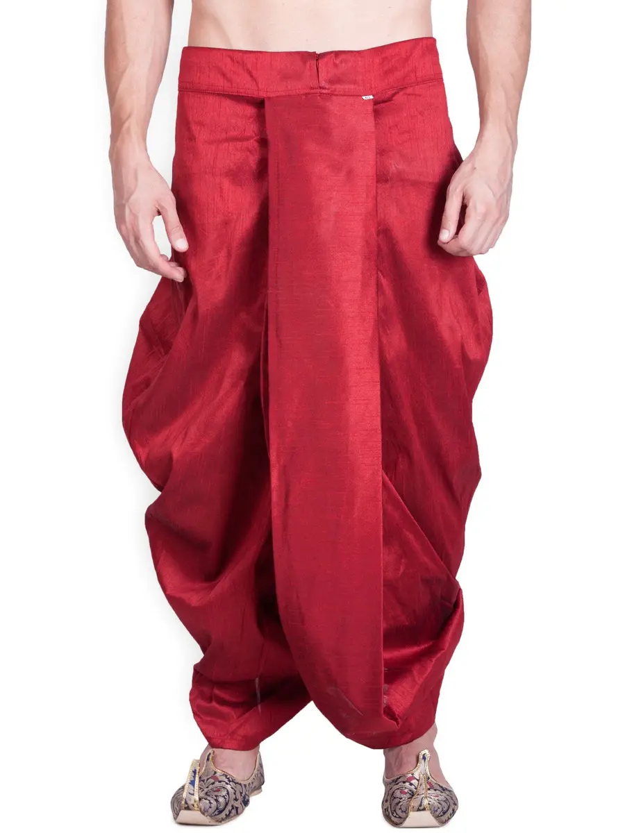 Royal Kurta Men's Silk Blend Dhoti Red | Free Size (44 inches) - main product image