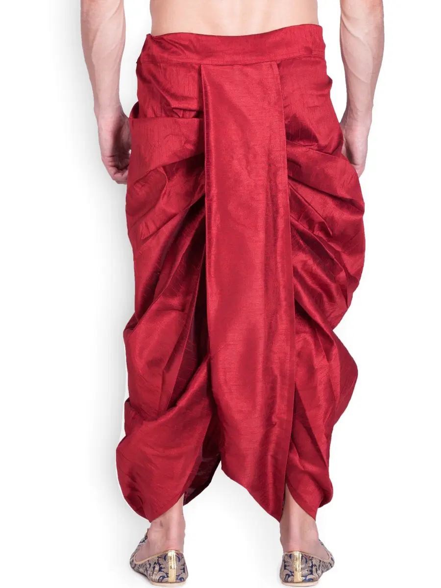 Royal Kurta Men's Silk Blend Dhoti Red | Free Size (44 inches) - view 2