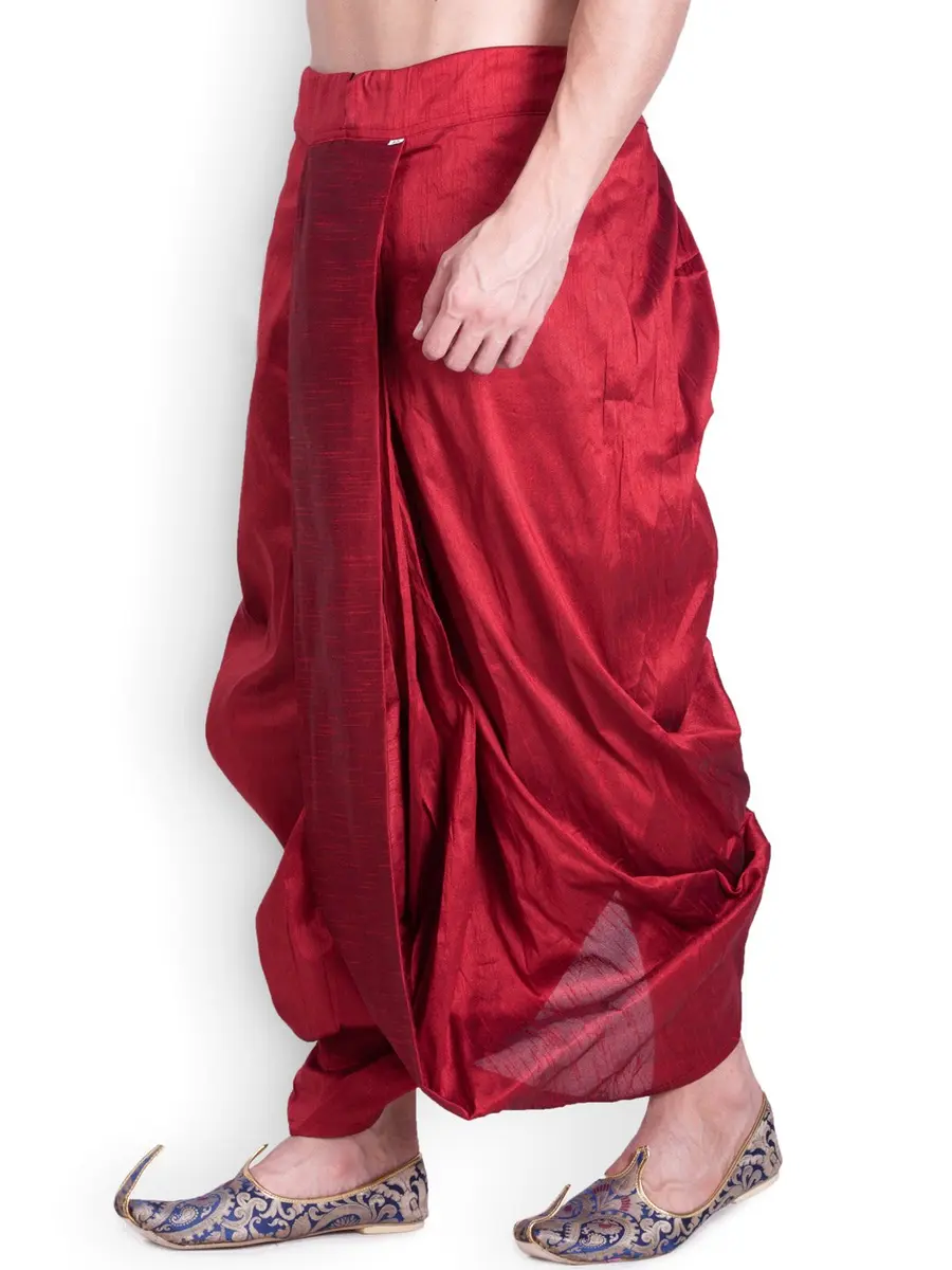 Royal Kurta Men's Silk Blend Dhoti Red | Free Size (44 inches) - view 3