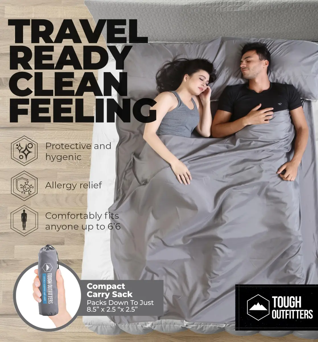 Tough Outdoors XL Sleeping Bag Liner with Zipper - Rectangular Travel Sheet 218cm (85") | Lightweight Polyester for Camping & Hotels - view 2