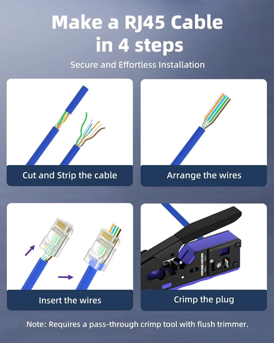 VCE Cat6 RJ45 Pass Through Connectors Gold Plated 8P8C 10 Gbps 50-Pack | UL Listed 250V AC Max - view 6