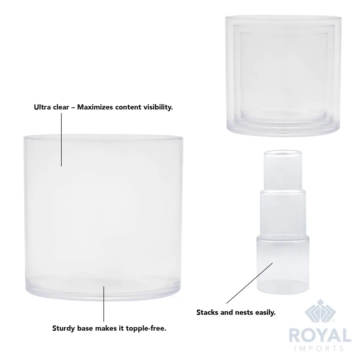 Royal Imports Plastic Cylinder Flower Vase Set of 3 | Non-Breakable Acrylic, 4-6 Inches - view 4