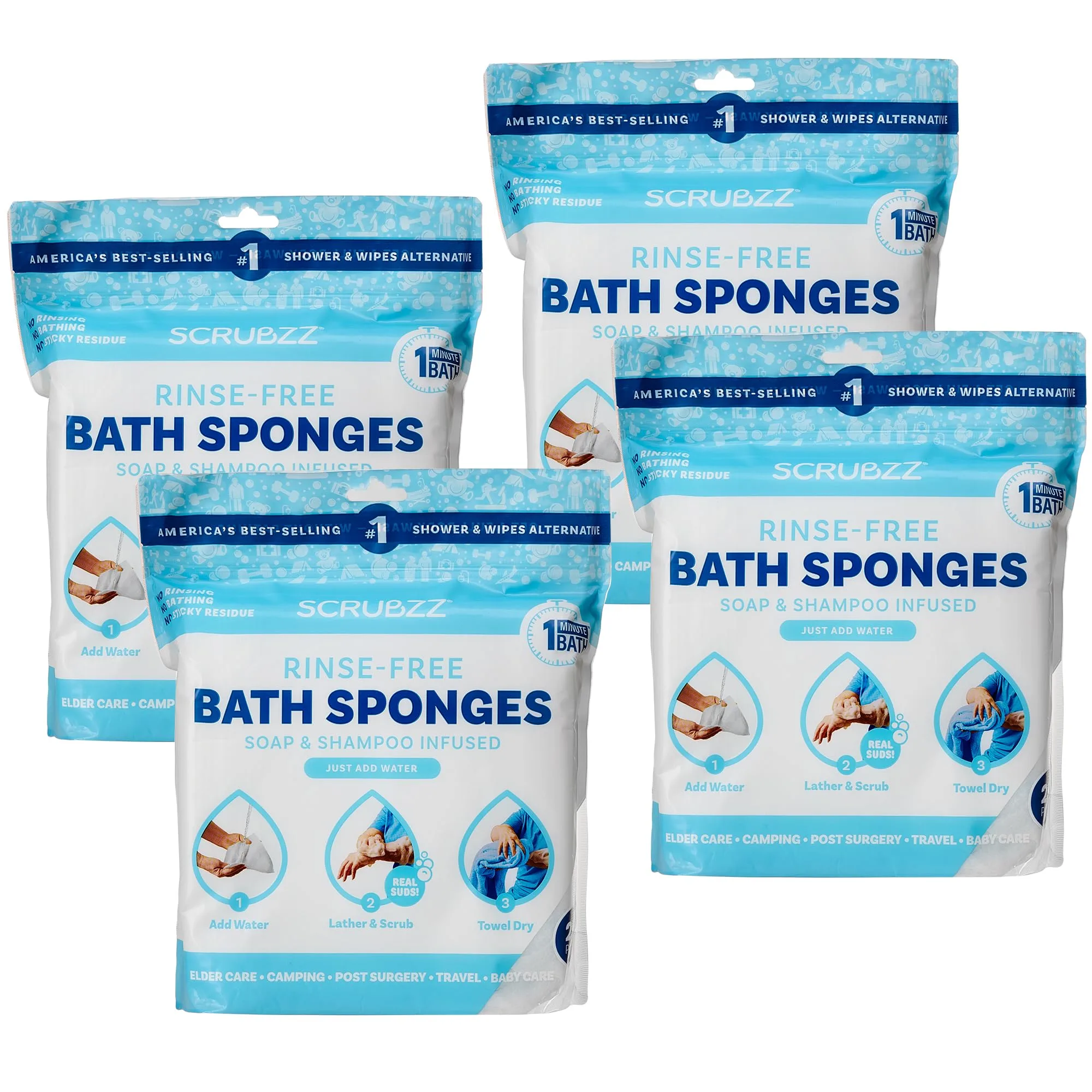 Scrubzz Disposable No Rinse Bathing Wipes 100 Count Unscented | Gentle Cleansing for Impractical Showers - main product image