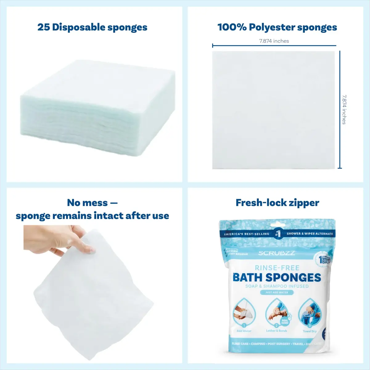 Scrubzz Disposable No Rinse Bathing Wipes 100 Count (4-Pack) | Hypoallergenic & Paraben-Free Cleansing - view 2