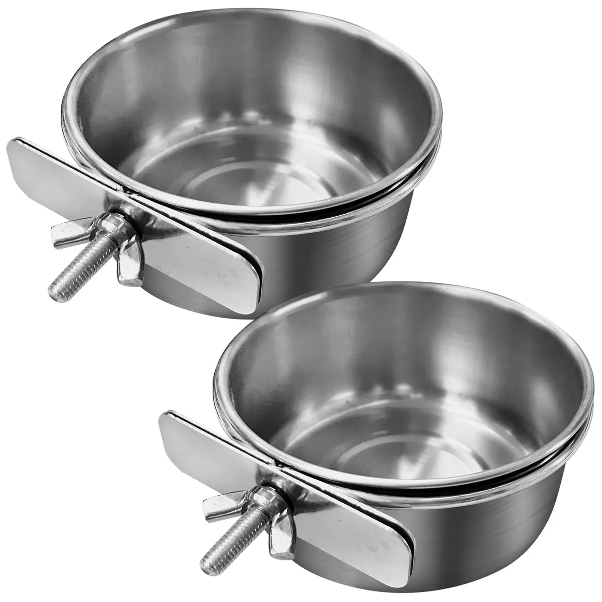 Tfwadmx Bird Feeding Dish Cups Parrot Food Bowl Clamp Holder Coop Cup 2PCS | Stainless Steel Water & Food Bowls for Cage - main product image