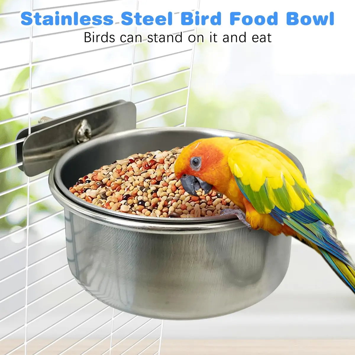 Tfwadmx Bird Feeding Dish Cups Parrot Food Bowl Clamp Holder Coop Cup 2PCS | Stainless Steel Water & Food Bowls for Cage - view 5