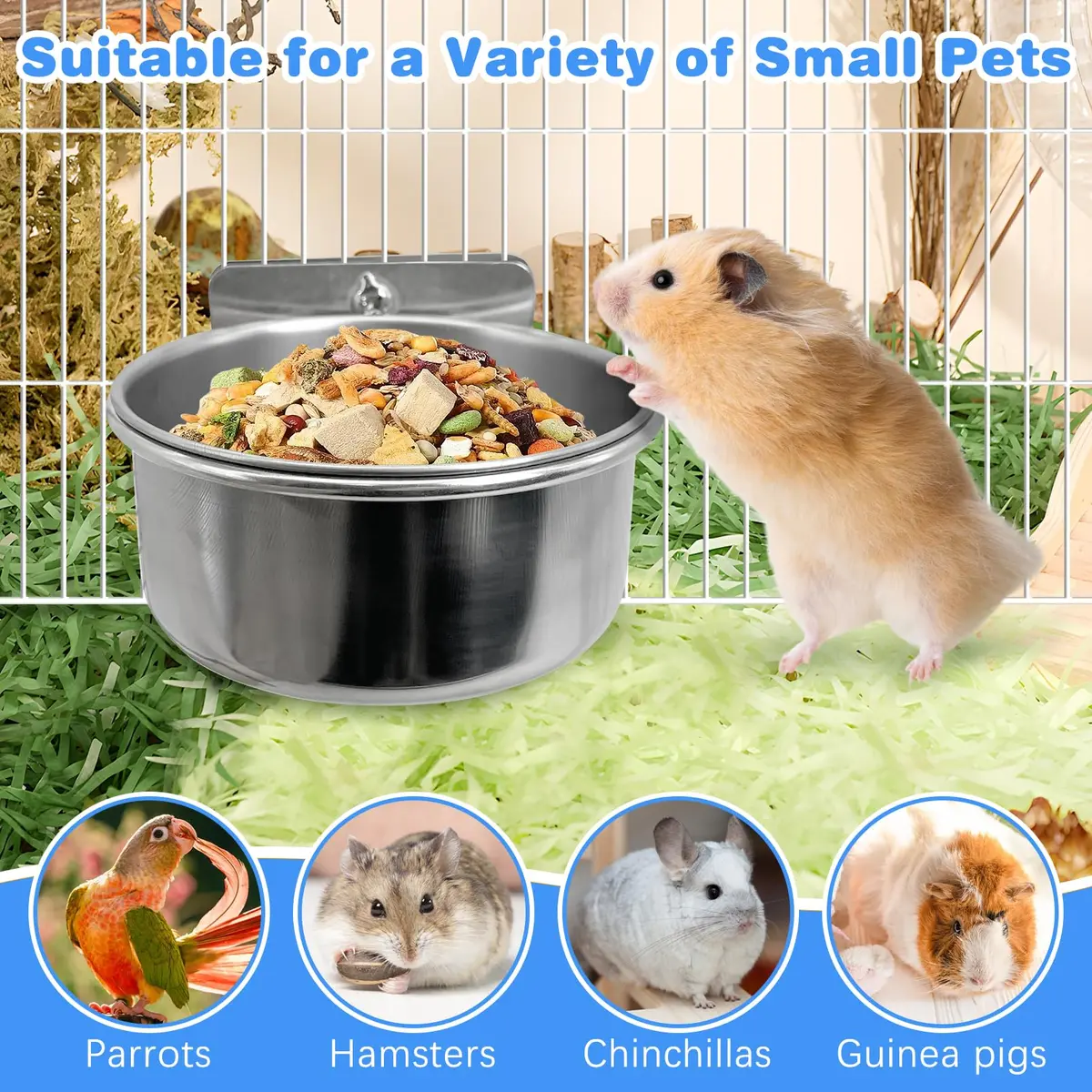 Tfwadmx Bird Feeding Dish Cups Parrot Food Bowl Clamp Holder Coop Cup 2PCS | Stainless Steel Water & Food Bowls for Cage - view 6