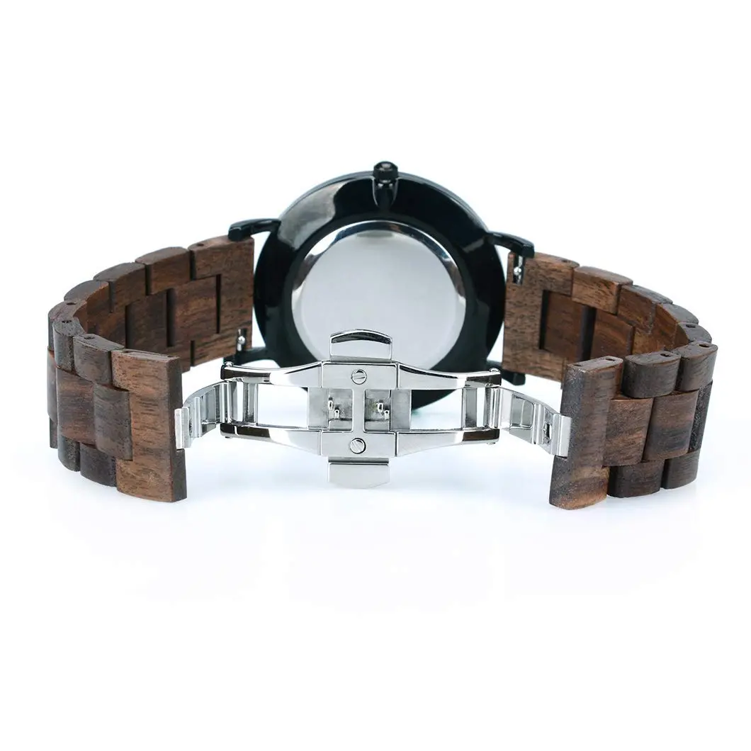 BEWELL Wooden Watches for Men Women Slim Analog Quartz Minimalist Couple Wrist Watch (Mens-Black) | Eco-Friendly & Stylish - view 5