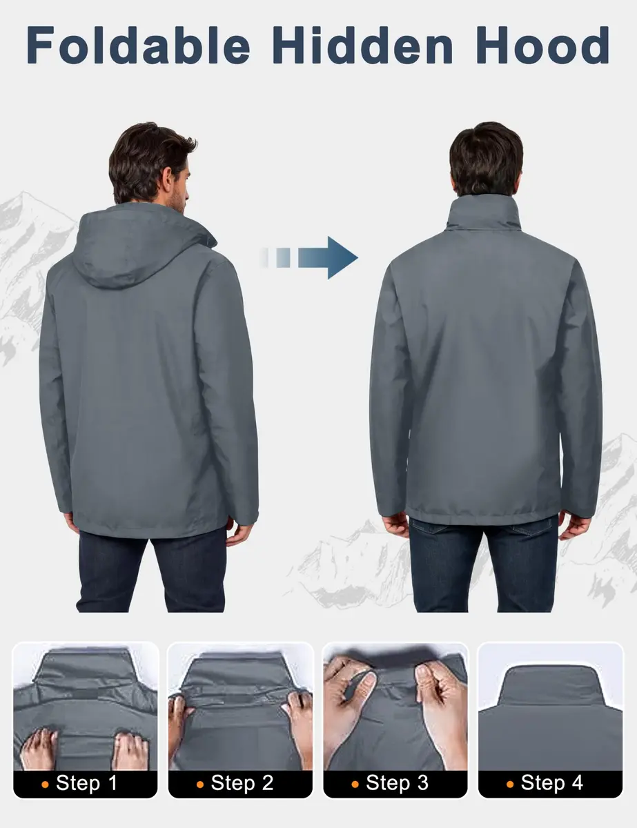 Little Donkey Andy Men's Waterproof Rain Jacket Hiking Gray S | Windproof & Breathable - view 4