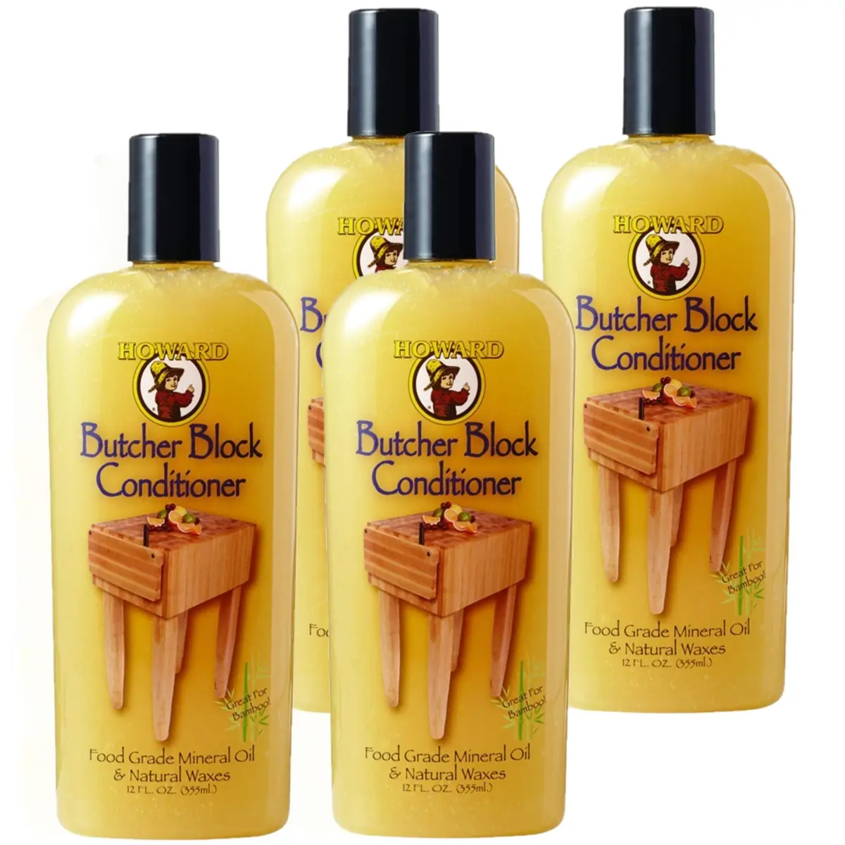 Howard Butcher Block Conditioner 12 Oz | Rejuvenates & Protects Wood, 4 Pack - main product image