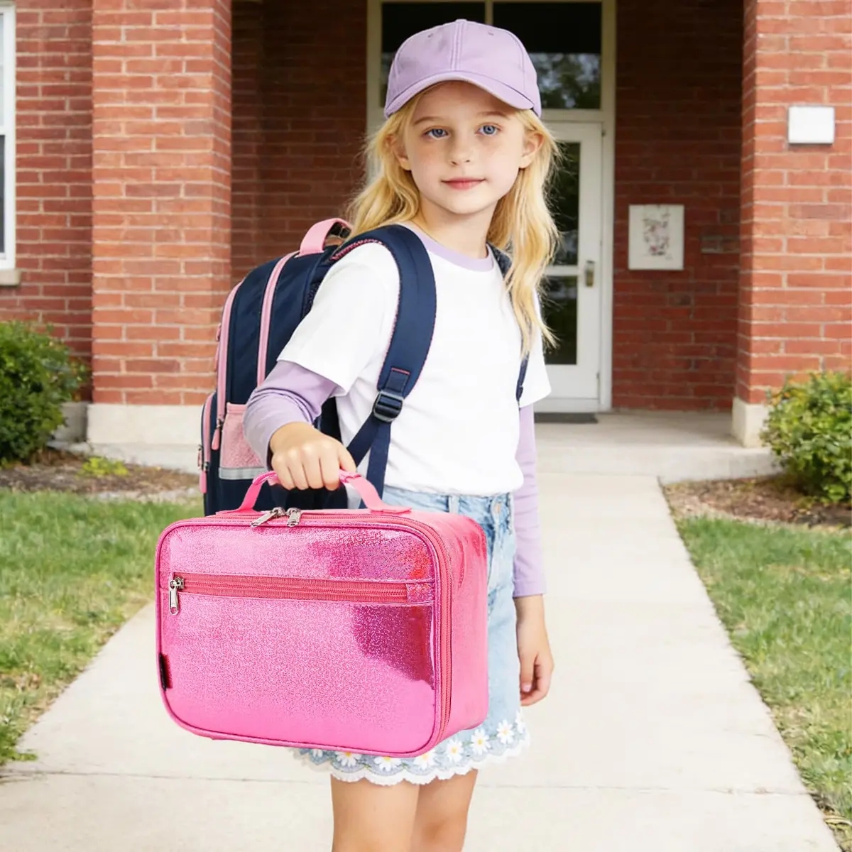 FlowFly Kids Lunch Box Insulated Soft Bag Pink | 5.8L (195ml) Thermal Meal Tote Kit for Girls & Boys - view 6