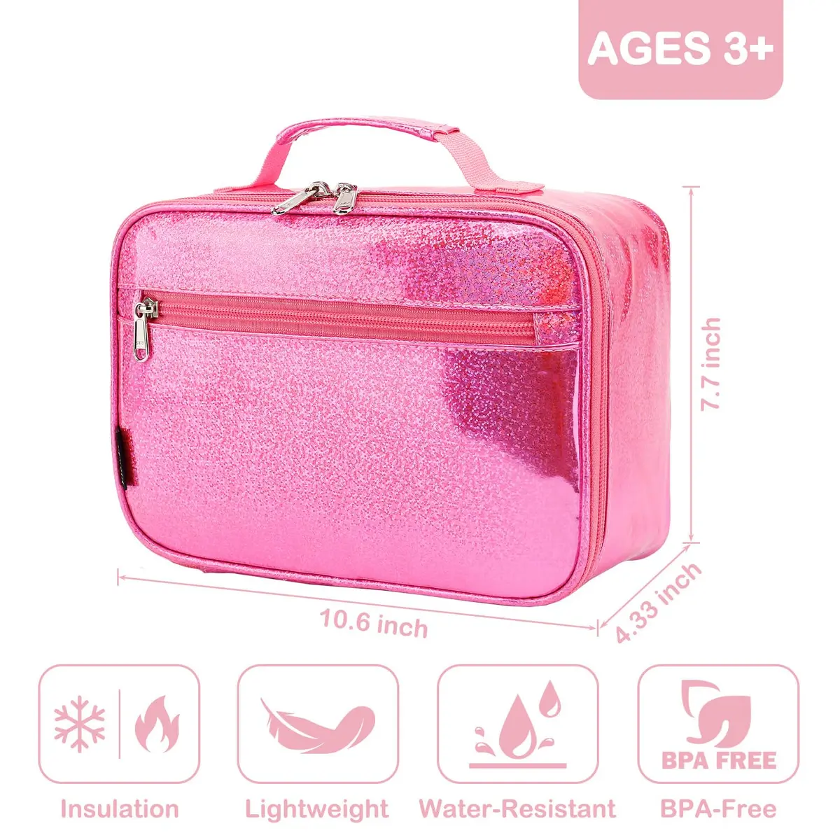 FlowFly Kids Lunch Box Insulated Soft Bag Pink | 5.8L (195ml) Thermal Meal Tote Kit for Girls & Boys - view 2