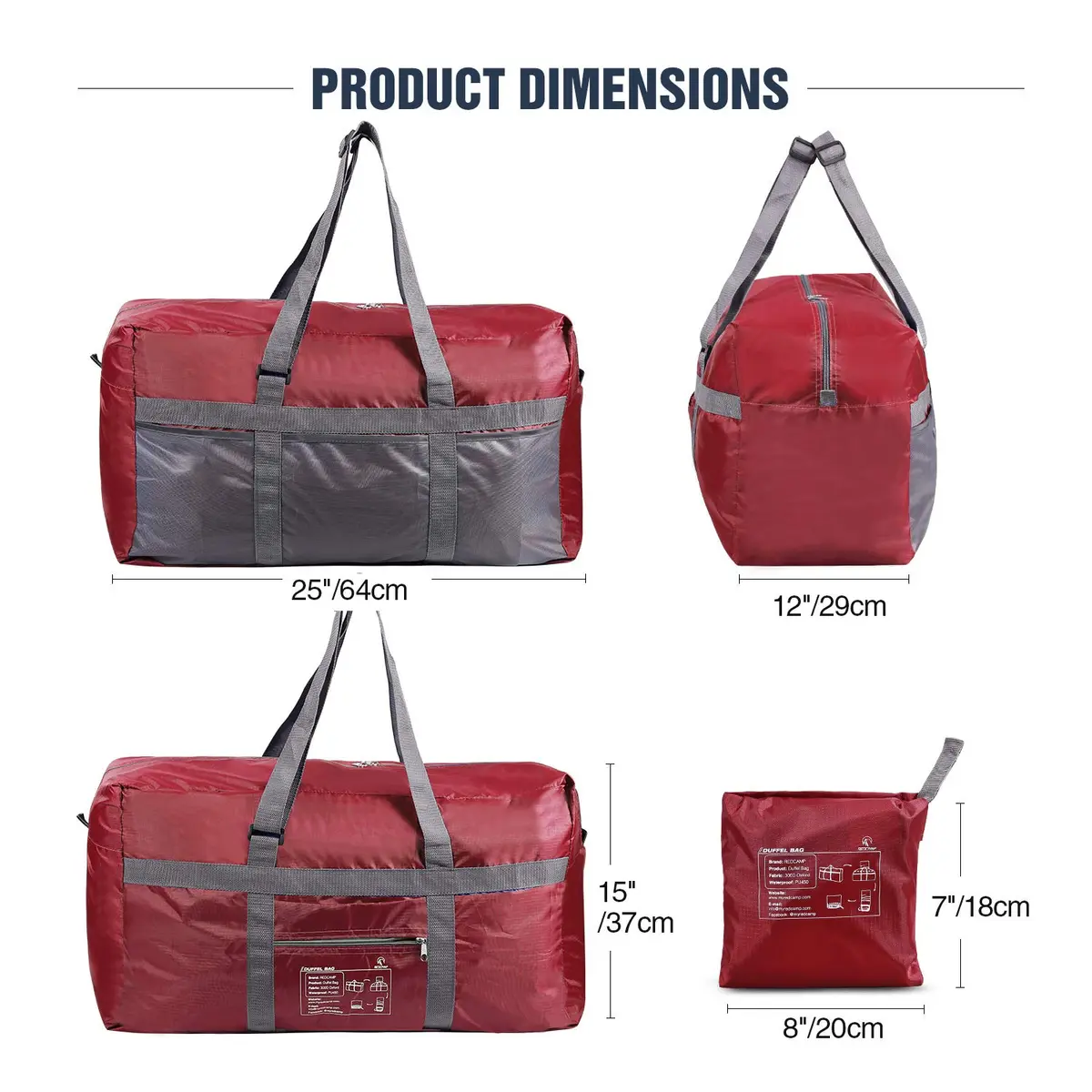 REDCAMP 75L Extra Large Travel Duffle Bag Lightweight Waterproof, Wine Red | Water-Resistant & Foldable for Travel & Outdoor Use - view 5
