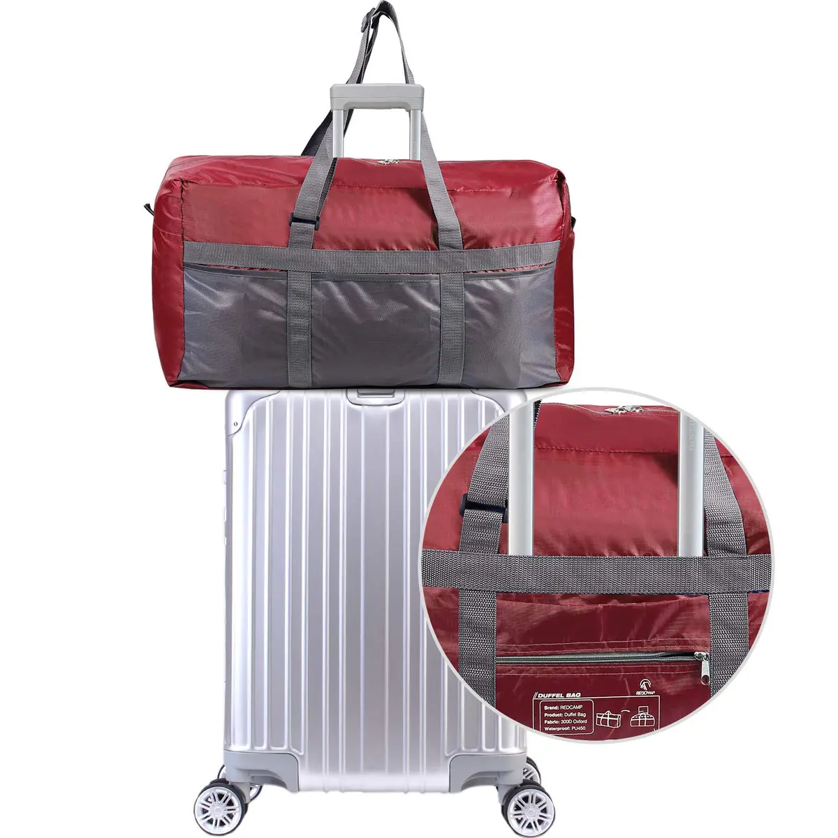 REDCAMP 75L Extra Large Travel Duffle Bag Lightweight Waterproof, Wine Red | Water-Resistant & Foldable for Travel & Outdoor Use - view 3