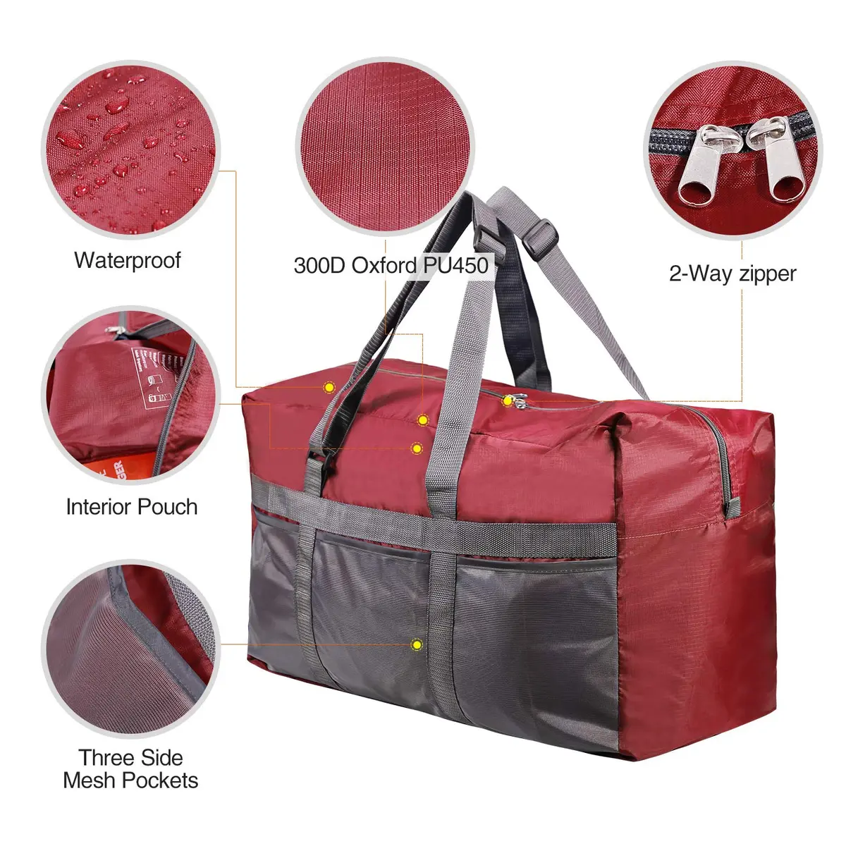 REDCAMP 75L Extra Large Travel Duffle Bag Lightweight Waterproof, Wine Red | Water-Resistant & Foldable for Travel & Outdoor Use - view 4