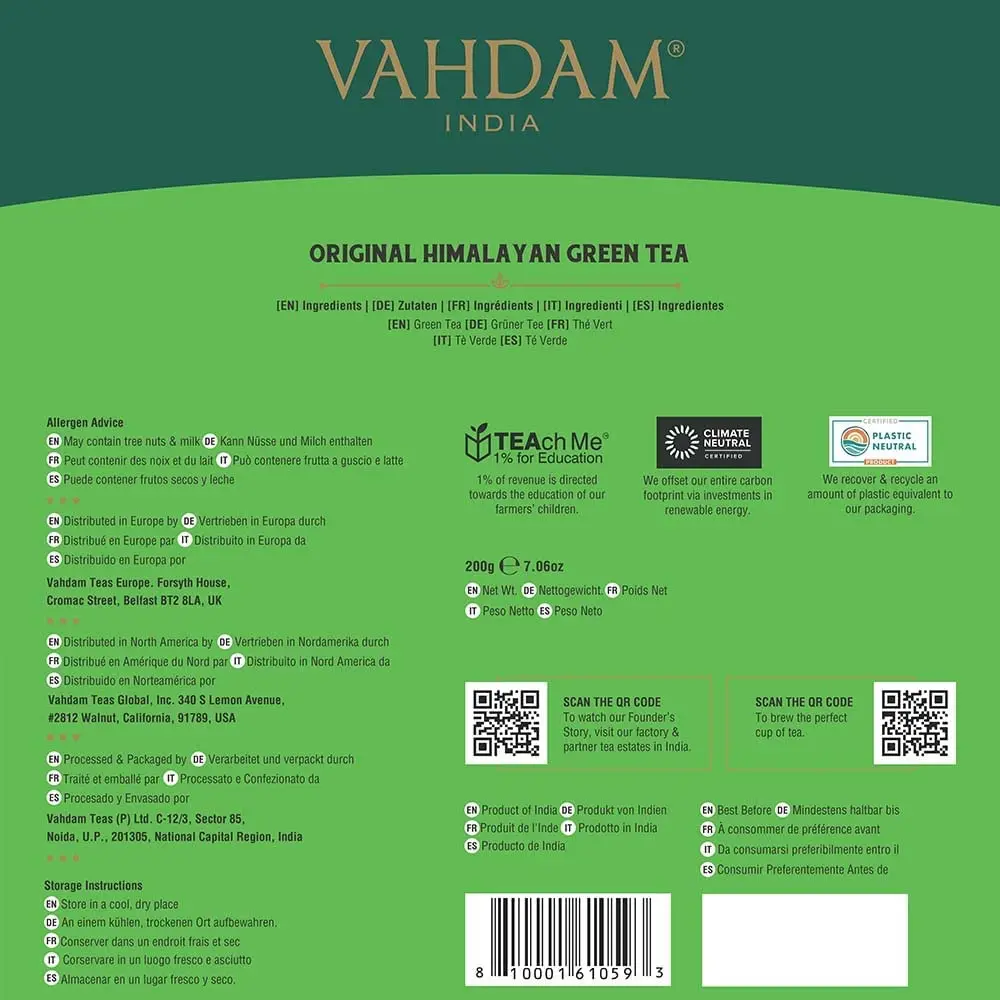 VAHDAM Organic Himalayan Green Tea 100 Count Pyramid Tea Bags | USDA Organic & Plant-Based - view 9