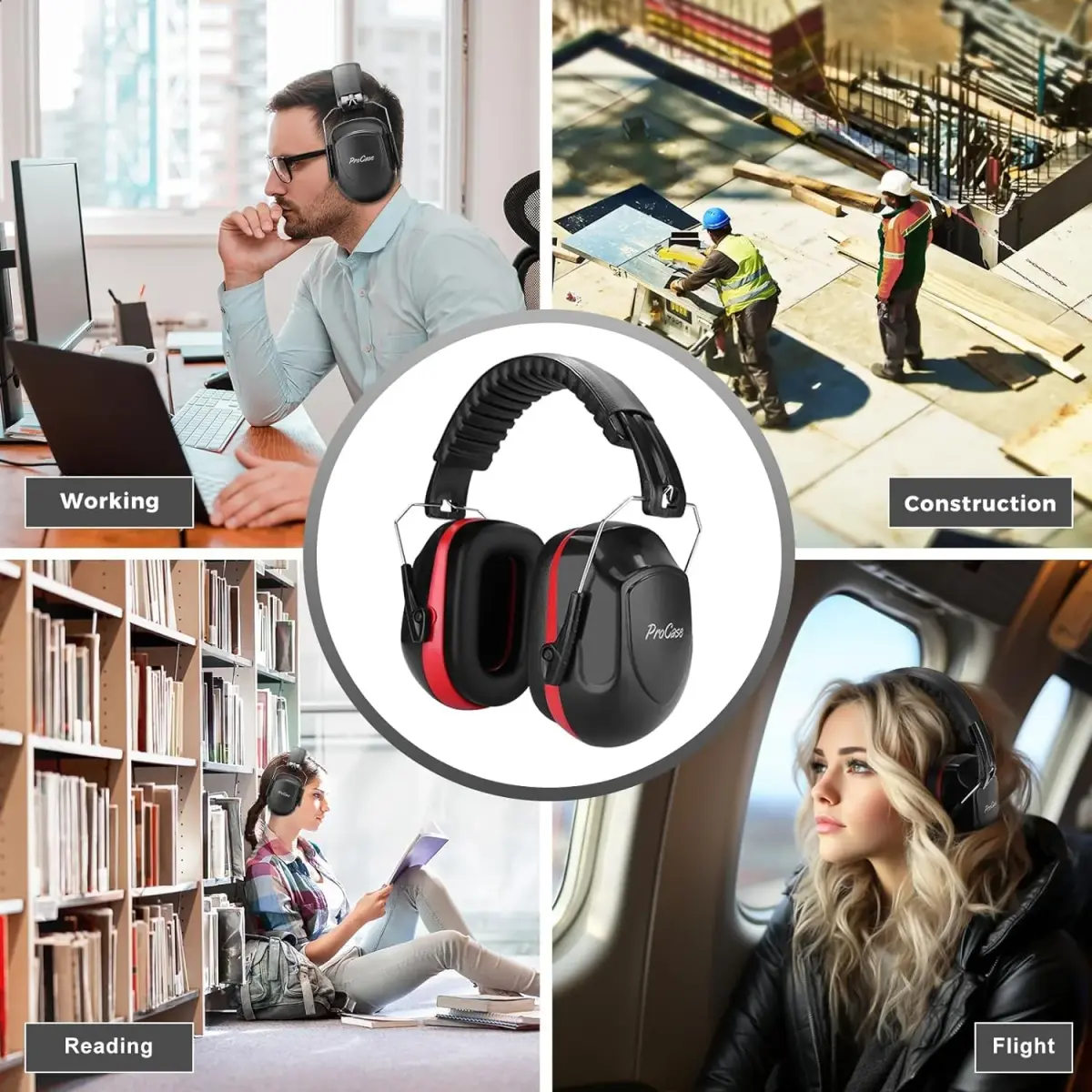 ProCase Professional Safety Ear Muffs NRR 28dB | Adjustable Noise Reduction Earmuffs for Adults & Kids, Shooting, Construction, Lawn Mowing, Studying, Autism Sensory Needs - view 7