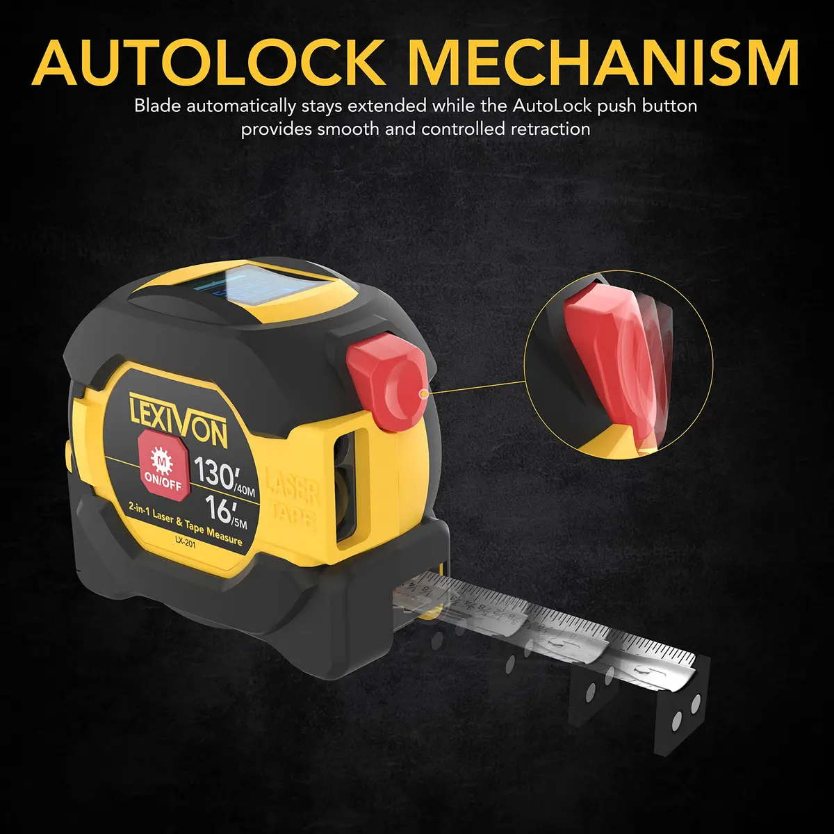LEXIVON 2 in 1 Digital Laser Tape Measure 130ft (40m) | AutoLock & Backlit LCD - view 5