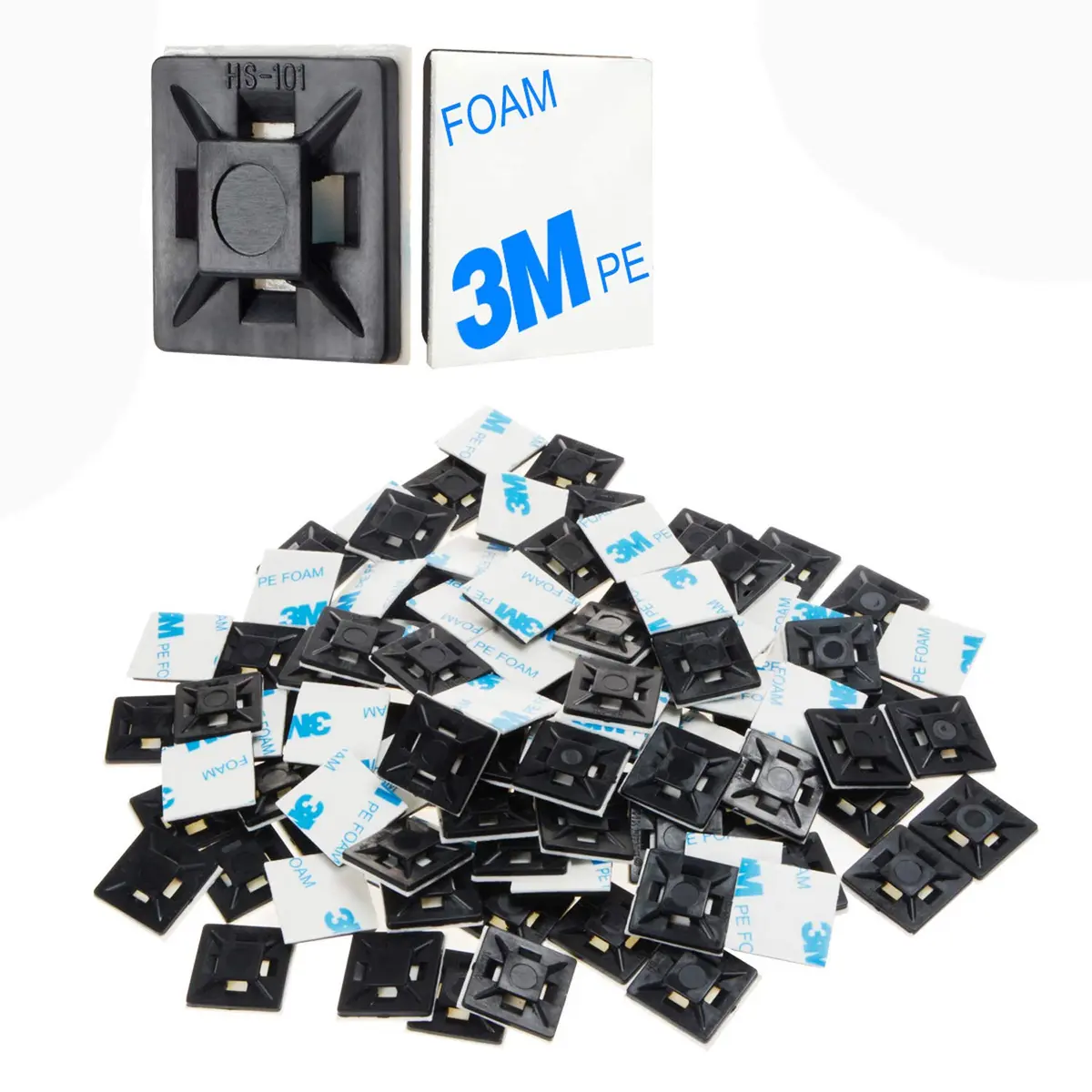 XHF 100 PCS 1.1" Black Self Adhesive Cable Zip Tie Mounts | Cable Management Organizer - main product image